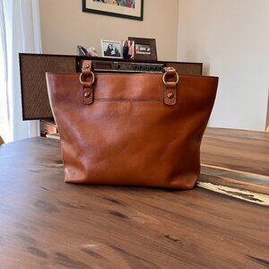Patricia Nash Leather Tote Bag Brown Shoulder Bag Zip Top see photos